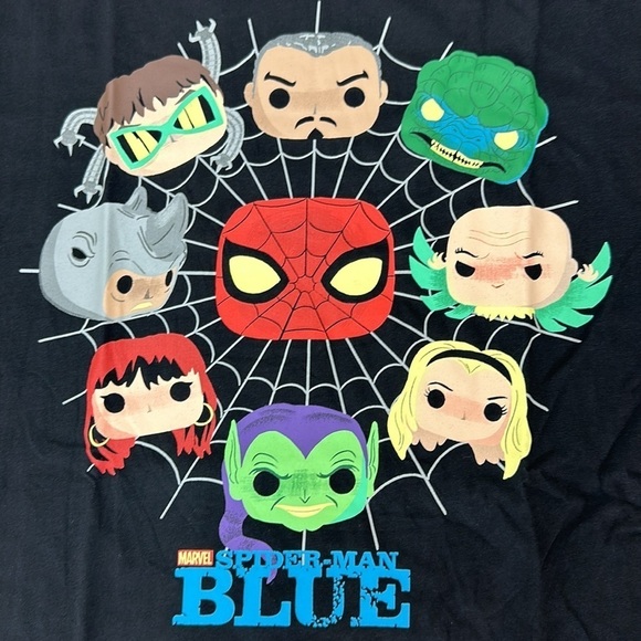 Funko Pop Figures Spider-Man Blue Marvel Black T-Shirt XL NIB Kraven Doc Ock - Picture 2 of 12